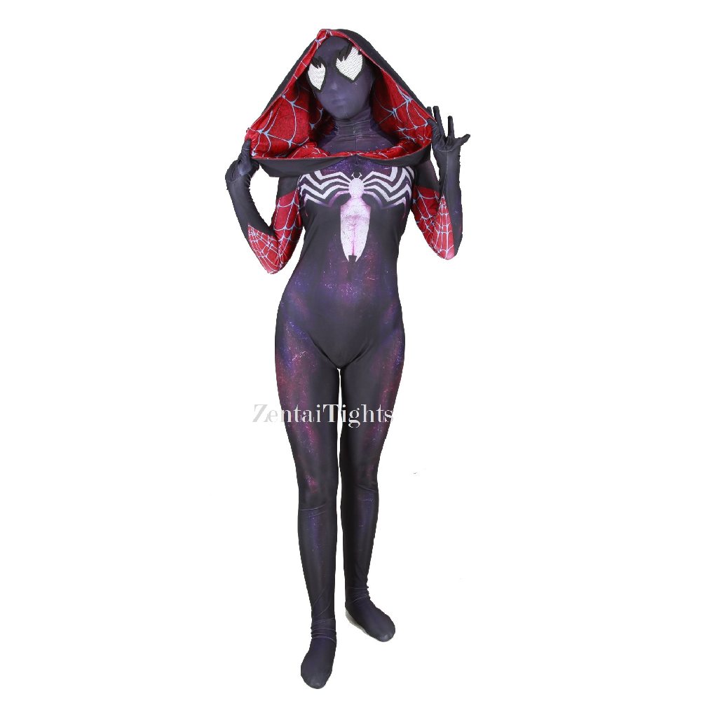 Lycra 3D Printed Women\'s Purple Cloak Halloween Cosplay Costume One-piece Tights