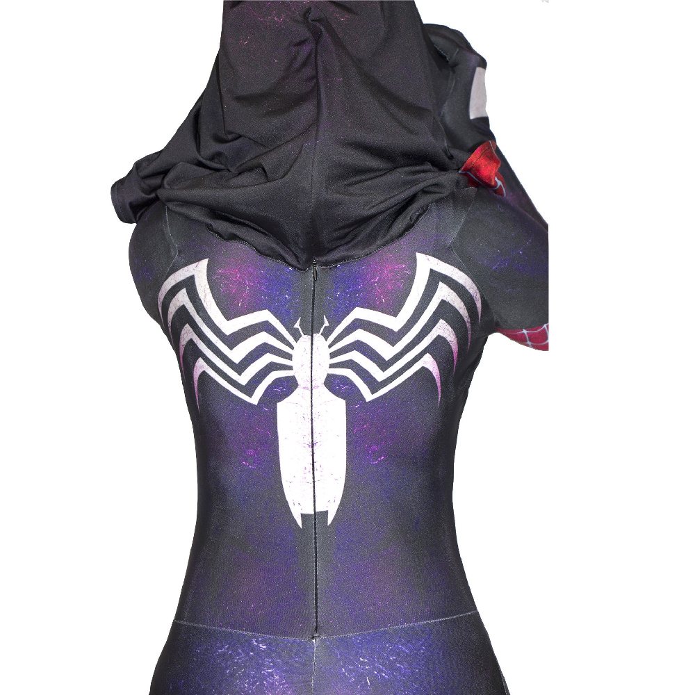 Lycra 3D Printed Women\'s Purple Cloak Halloween Cosplay Costume One-piece Tights