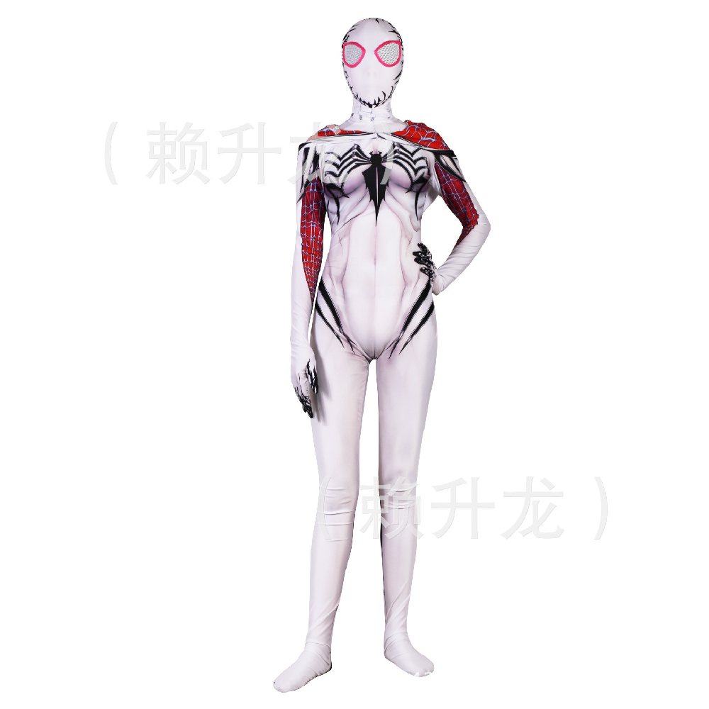 3D Printed White Venom Cloak Big Spider Halloween Cosplay Costume Zentai Suit