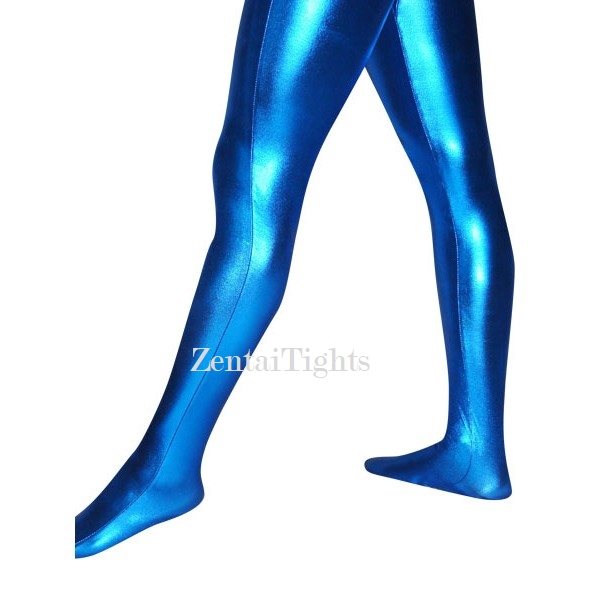 Zentai Blue Shiny Metallic Stockings
