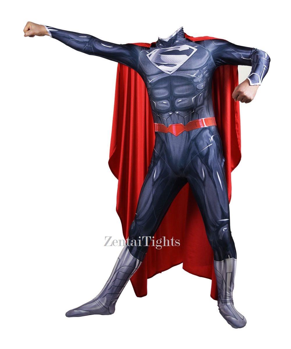Justice Superman League New Style Black Muscle Superman Bodysuit Superman Cosplay Suit with shawl