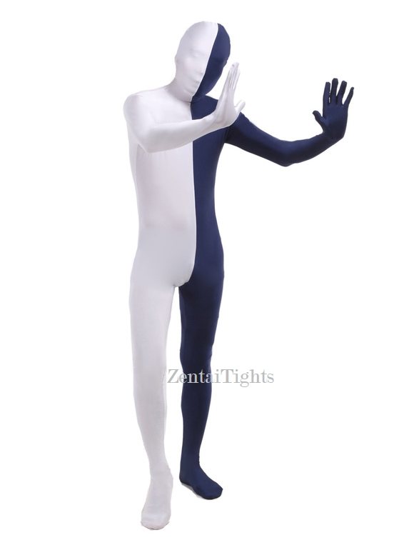 White Navy Lycra Spandex Zentai Suit Unisex Full Body costume