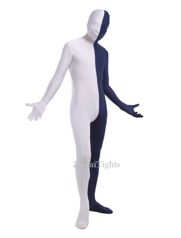 White Navy Lycra Spandex Zentai Suit Unisex Full Body costume