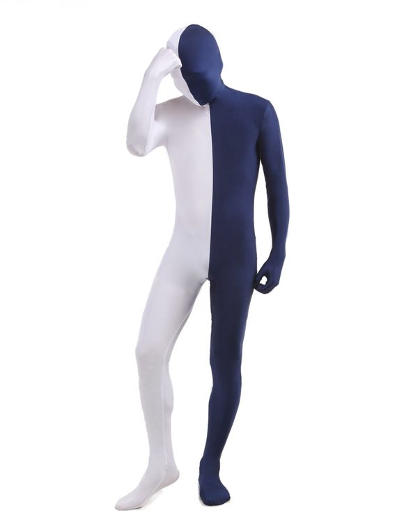 White Navy Lycra Spandex Zentai Suit Unisex Full Body costume