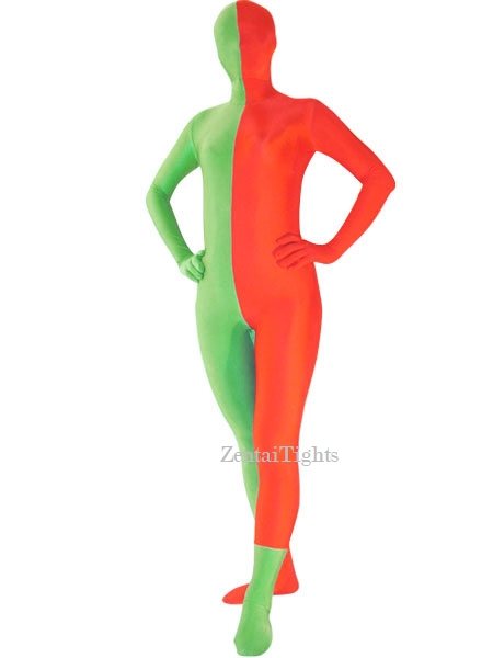 Halloween Green And Red costume split Lycra Multicolor Zentai Suit