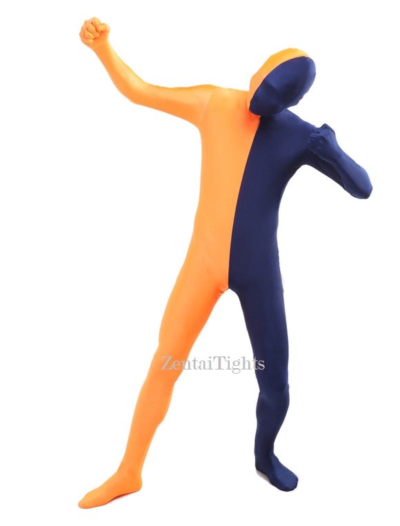 Halloween Orange Navy split costume Lycra Spandex Full Body Zentai Suit