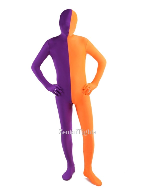 Halloween Orange Purple split costume Lycra Spandex Full Body Zentai Suit