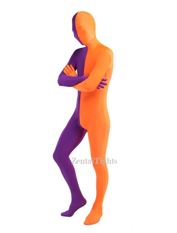 Halloween Orange Purple split costume Lycra Spandex Full Body Zentai Suit