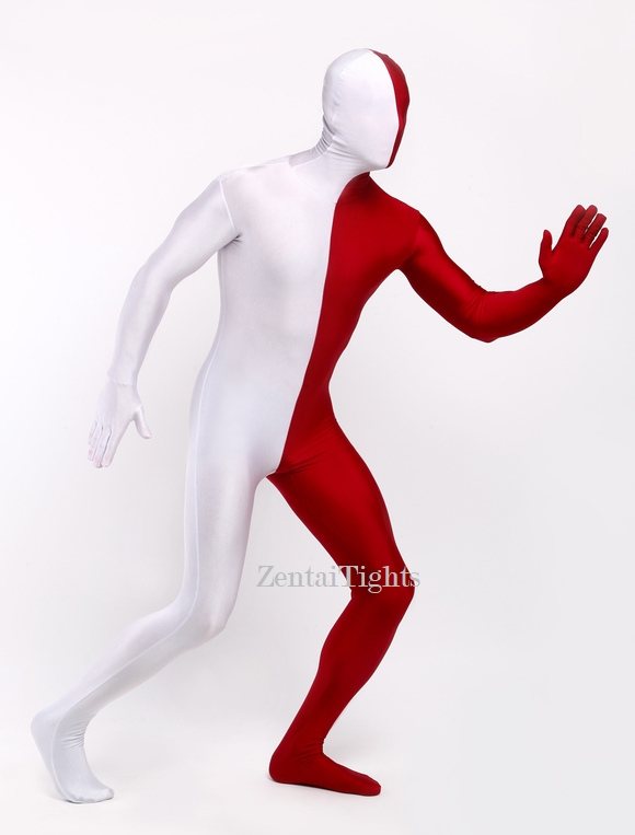 Halloween Burgundy White Zentai costume Full Body Lycra Spandex catsuit