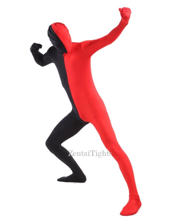 Halloween Black and Red Lycra Spandex Zentai Costume Unisex Full Body Zentai Suit