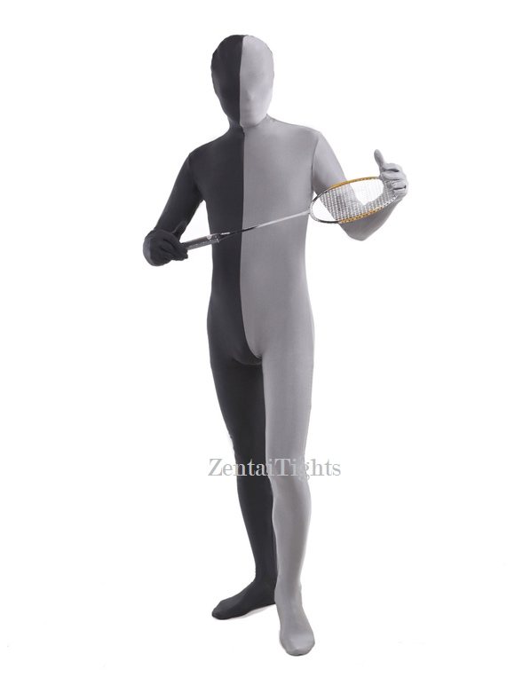 Halloween costume Black Grey split Full Body Lycra Spandex Fabric Zentai Suit
