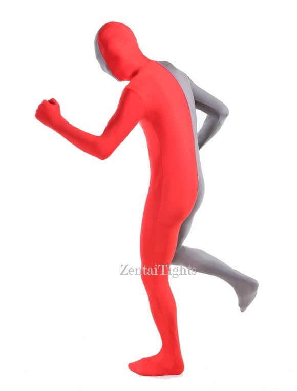 Halloween Red and Grey split Zentai costume Full Body Lycra Spandex zentai suit