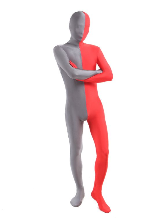 Halloween Red and Grey split Zentai costume Full Body Lycra Spandex zentai suit