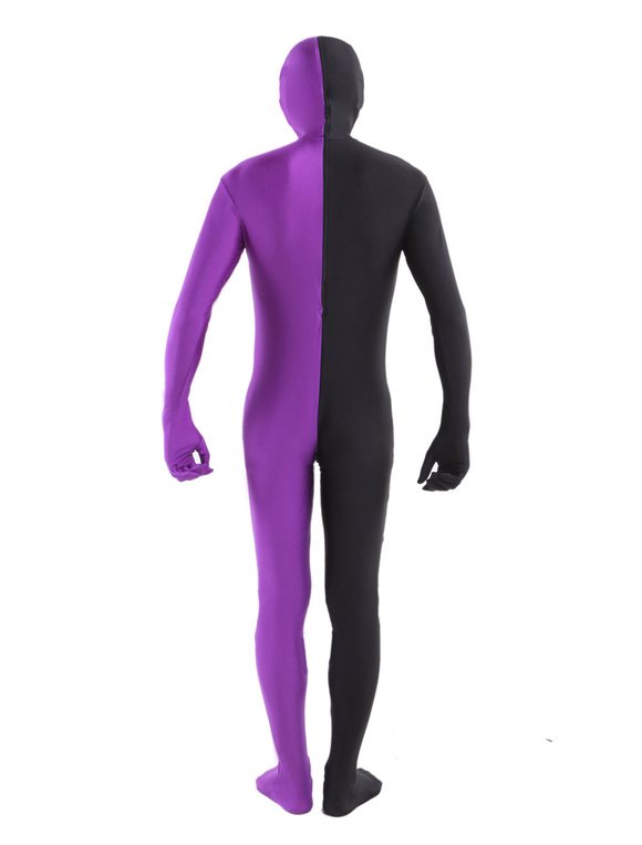 Halloween Purple and Black split costume Full Body Lycra Spandex zentai suit