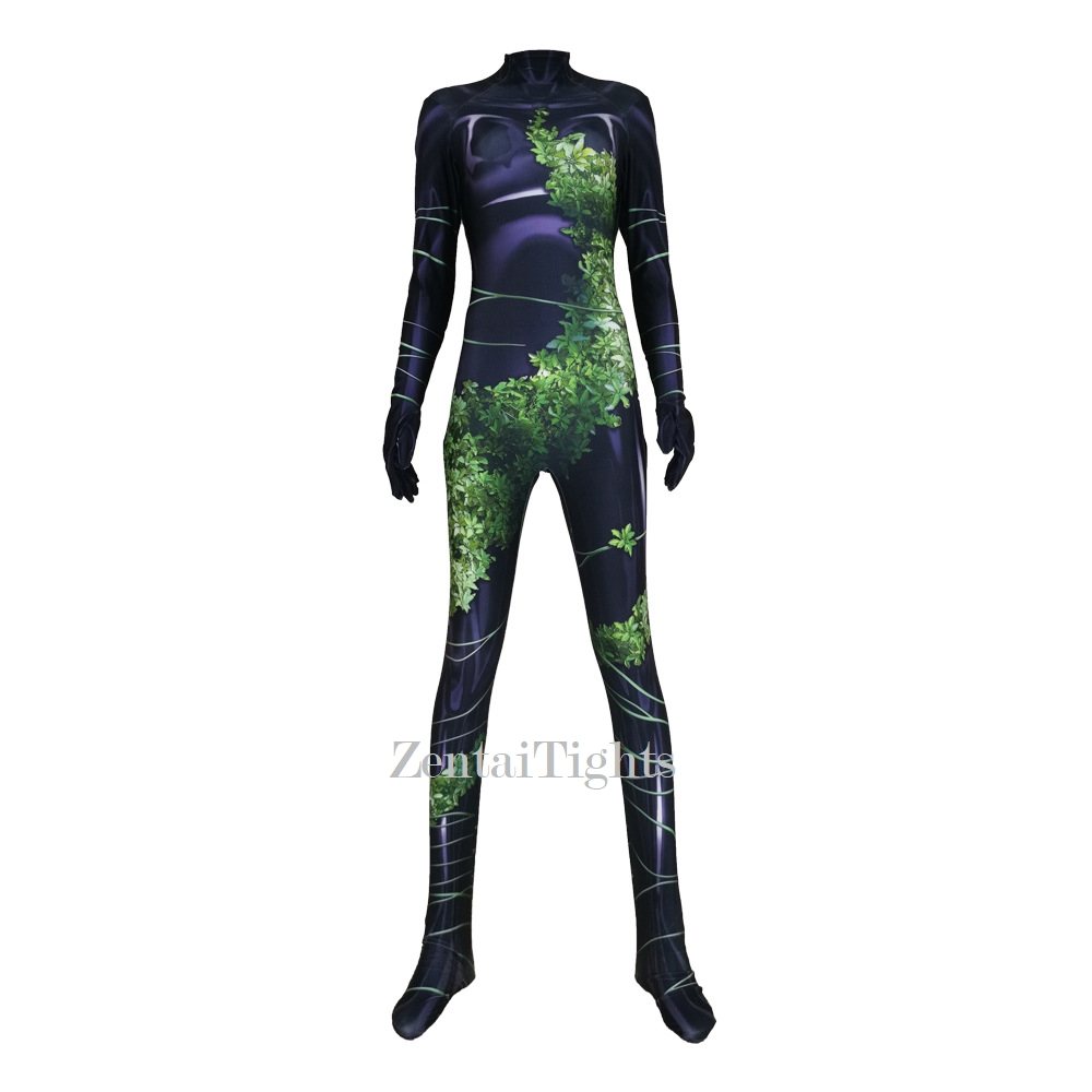 Women DC Poison Ivy Cosplay Costume Jumpsuit Plant girl cosplay zentai suit