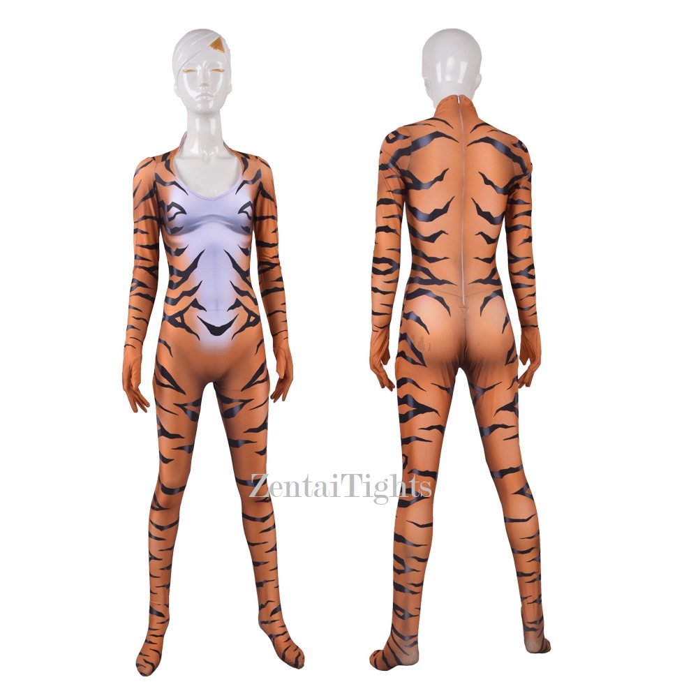 Halloween Red Black Cat Cosplay Tiger Skin Bodysuit cosplay animal zentai suit