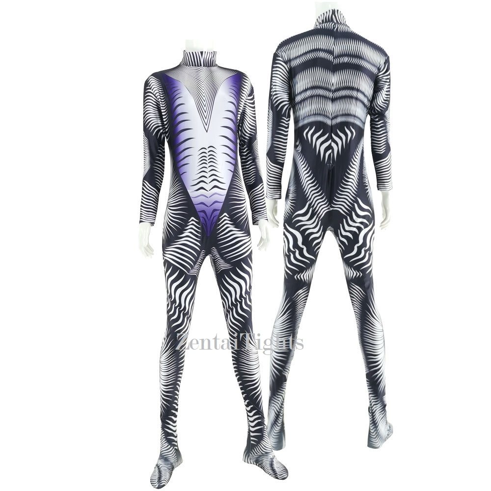 Halloween costume jumpsuit black and white texture striped cosplay Zentai suit