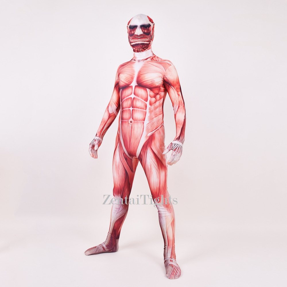 Halloween Anime full body muscle costume Attack on Titan cosplay zentai suit