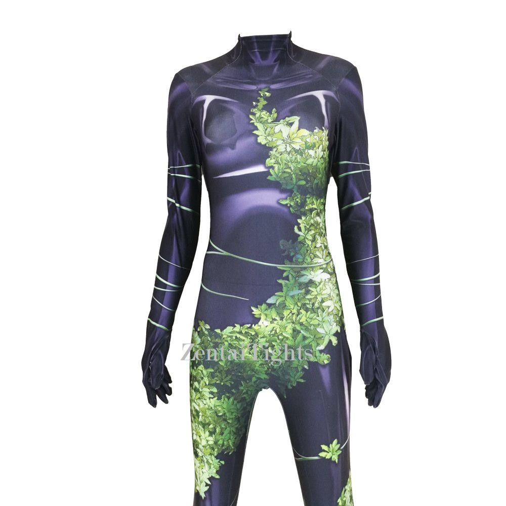 Women DC Poison Ivy Cosplay Costume Jumpsuit Plant girl cosplay zentai suit
