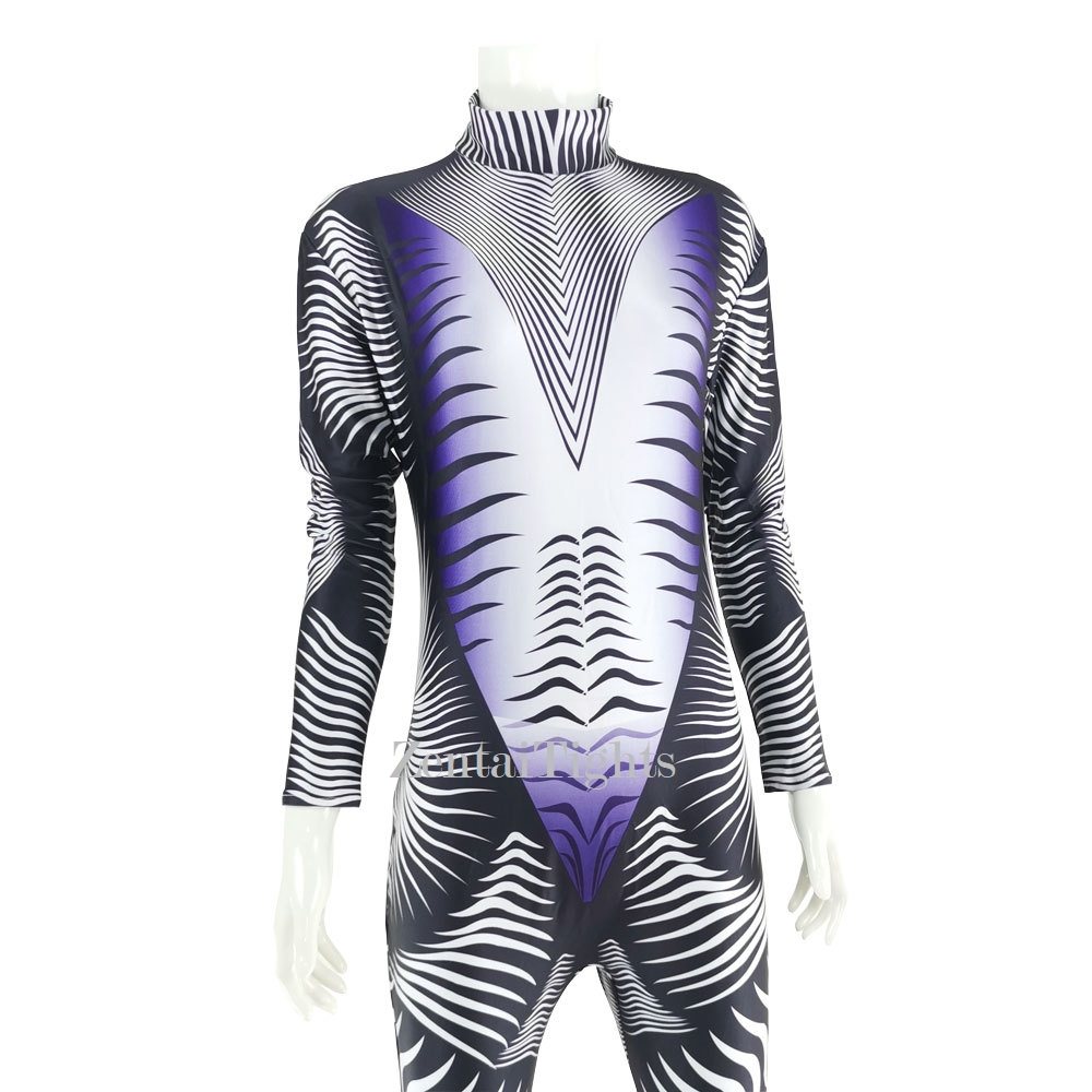 Halloween costume jumpsuit black and white texture striped cosplay Zentai suit
