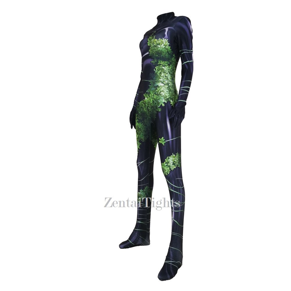 Women DC Poison Ivy Cosplay Costume Jumpsuit Plant girl cosplay zentai suit