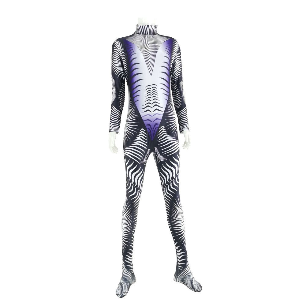 Halloween costume jumpsuit black and white texture striped cosplay Zentai suit