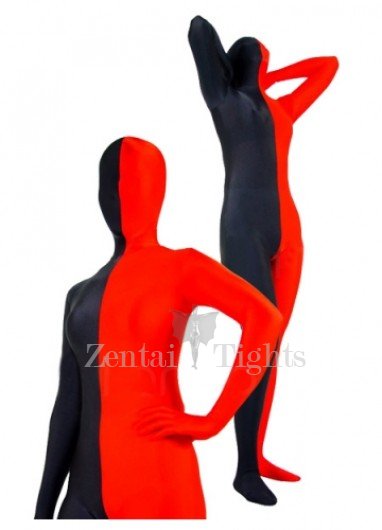 Full Body Full body Zentai Suit Zentai Tights Half Red Half Black Spandex Full body Zentai Suit