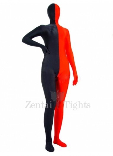 Full Body Full body Zentai Suit Zentai Tights Half Red Half Black Spandex Full body Zentai Suit