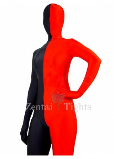 Full Body Full body Zentai Suit Zentai Tights Half Red Half Black Spandex Full body Zentai Suit