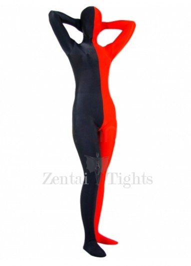Full Body Full body Zentai Suit Zentai Tights Half Red Half Black Spandex Full body Zentai Suit