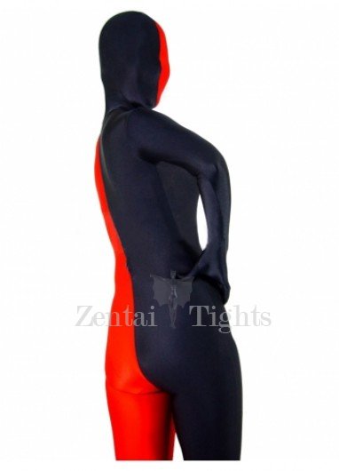 Full Body Full body Zentai Suit Zentai Tights Half Red Half Black Spandex Full body Zentai Suit