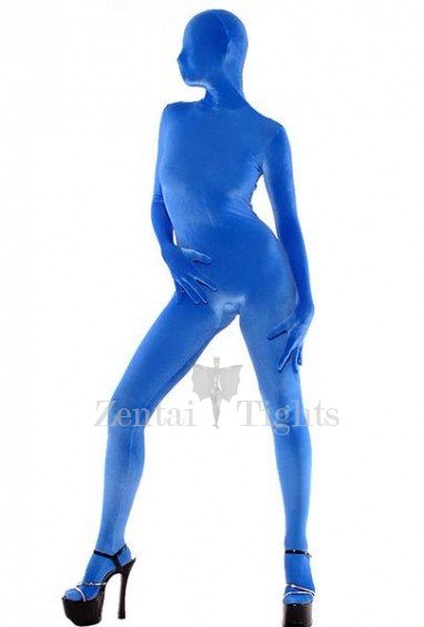 Blue Cotton Lycra Unisex Catsuit