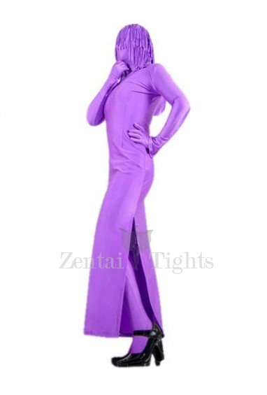 Purple Lycra Spandex Unisex Full body Zentai Suit in Skirt Style