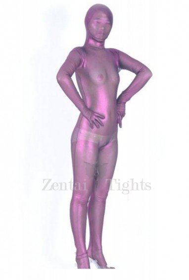 Unicolor Full Body Full body Zentai Suit Zentai Tights Silk Purple Lycra Spandex Full body Zentai Suit