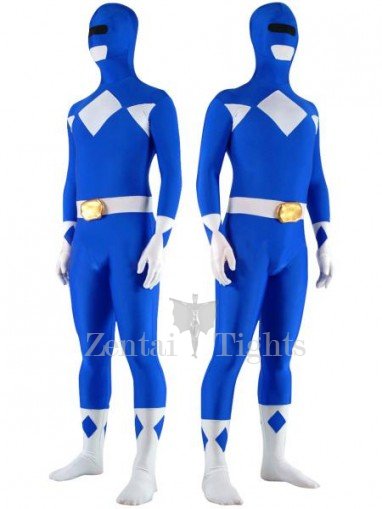 Blue with White Lycra Spandex Unisex Full body Zentai Suit