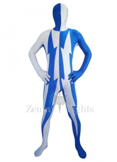 White And Blue Lycra Spandex Unisex Full body Zentai Suit