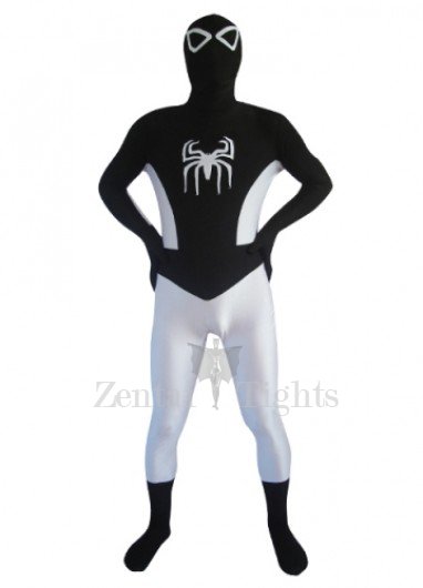 Black And White Spideman Lycra Spandex Full body Zentai Suit