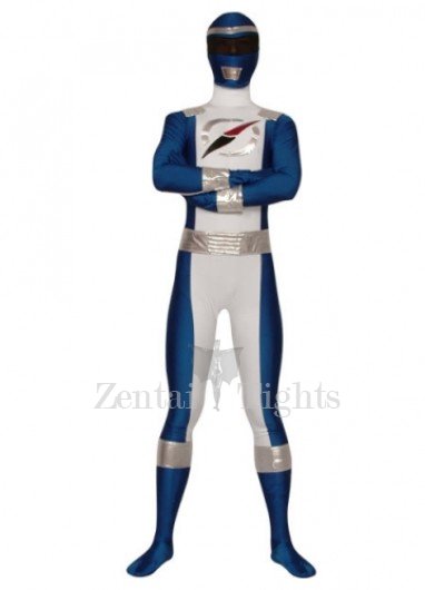 Blue And White Lycra Spandex Super Hero Costume