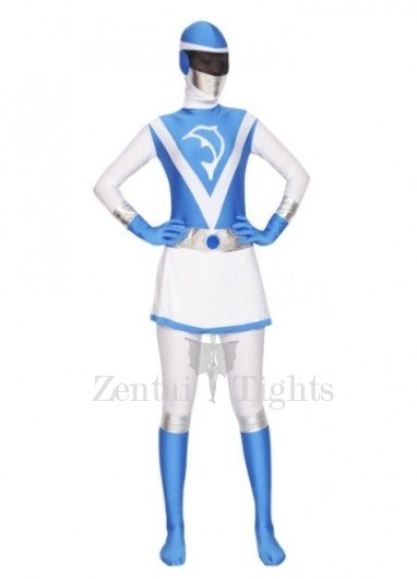 Blue and White Lycra Spandex Women Full body Zentai Suit