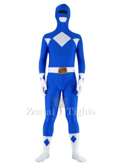 Blue with White Lycra Spandex Super Hero Unisex  Full body Zentai Suit