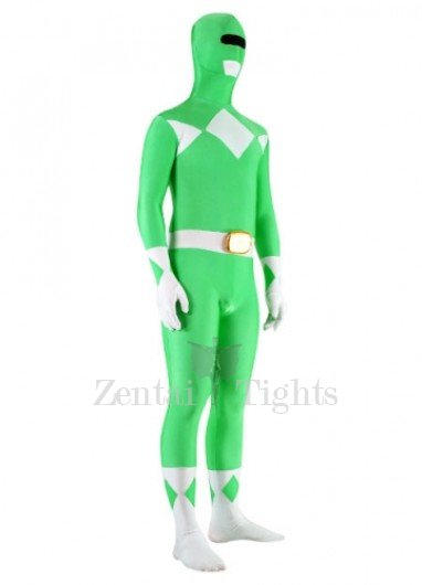 Green And White Lycra Spandex Unisex Super Hero Full body Zentai Suit