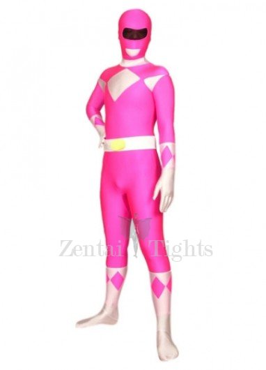 Pink And White Lycra Spandex Super Hero Full body Zentai Suit