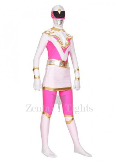 Pink and White Spandex Lycra Full body Zentai Suit