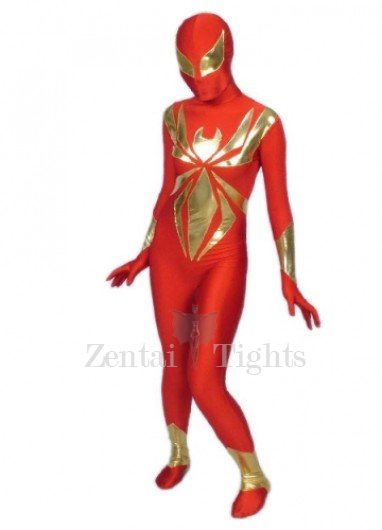 Red And Gold Lycra Spandex Super Hero Full body Zentai Suit