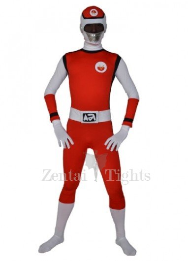 Red with Black White Lycra Full body Zentai Suit Zentai Men\'s Suit