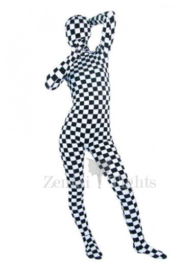 Superior Black And White Lycra Spandex Unisex Full body Zentai Suit