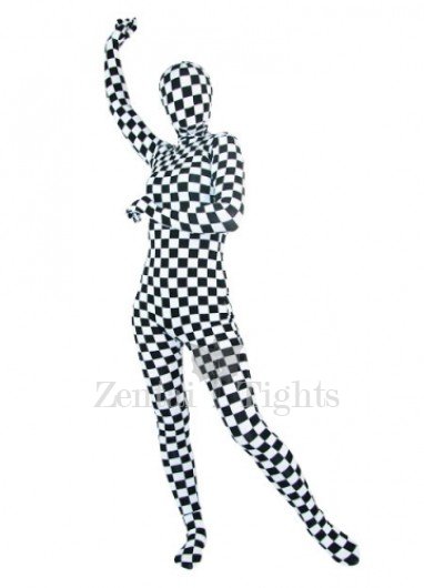 Superior Black And White Lycra Spandex Unisex Full body Zentai Suit