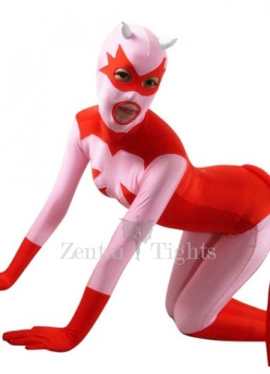 Superior Unusual Pink And Red Lycra Spandex Super Hero Full body Zentai Suit