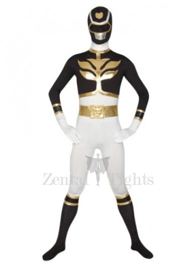 White And Black Super Hero Lycra Full body Zentai Suit
