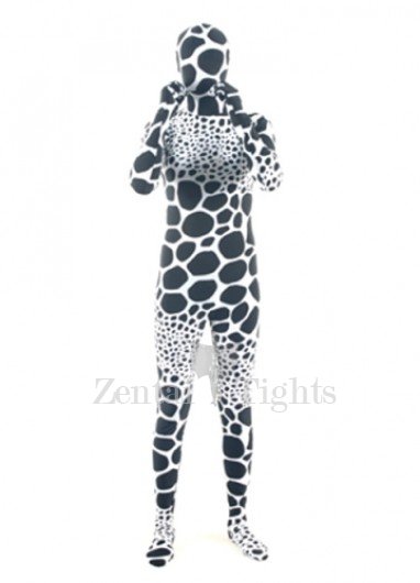 White Black Dot Lycra Spandex Unisex Full body Zentai Suit